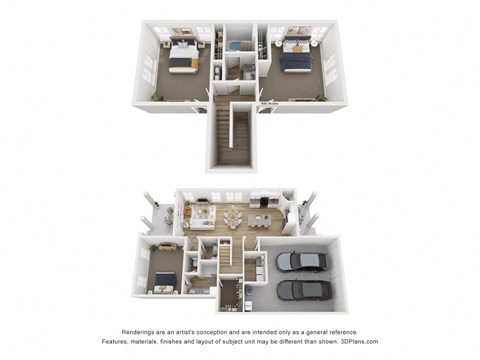 Floor plan for 3 beds, 2.5 baths, 1652 sqft
